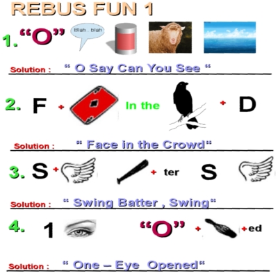 Rebus Pictogram Solutions , Word Puzzles , Rebus.